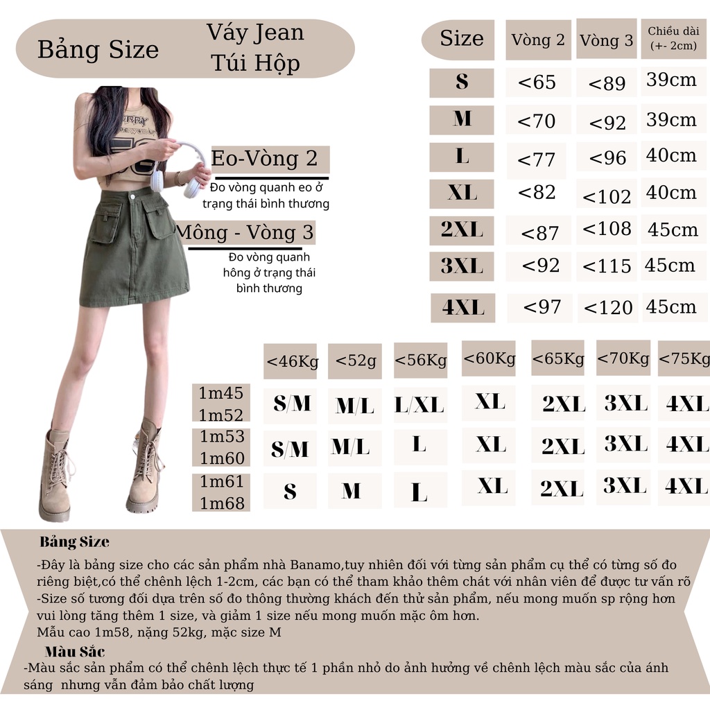 Chân váy jean nữ BIGSIZE váy jean lưng Cao Dáng A 2 túi nắp 5610