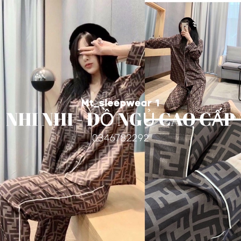BỘ PYJAMA DÀI HOẠ TIẾT NÂU QUẢNG CHÂU