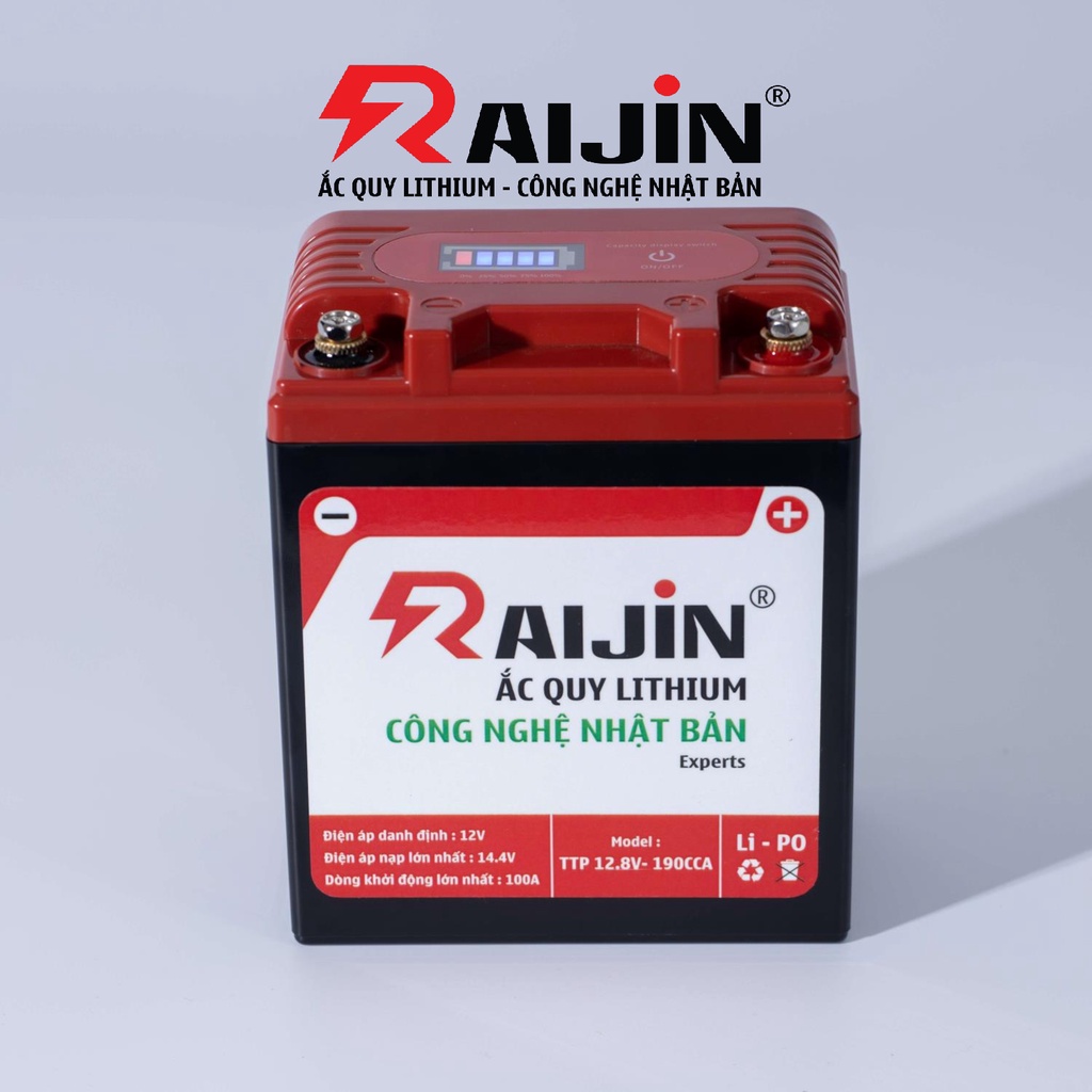 Bình ắc quy xe máy lithium RAIJIN Experts L công nghệ Nhật Bản điện áp 12v-7ah, chuyên dùng cho xe độ đèn dưới 150 Watt