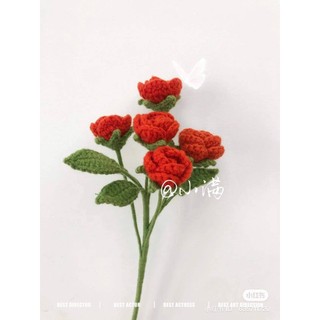 Hoa hồng len DIY handmade 1 cành 5 bông nhỏ