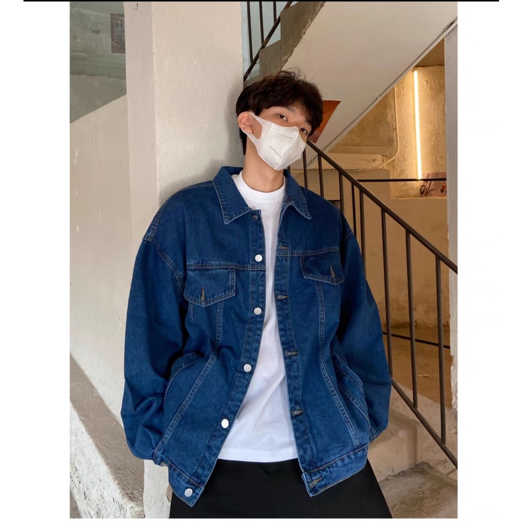 Áo khoác jean đen nam trơn -rách | áo khoác nam xanh form rộng mẫu trơn rách bigsize 40-85kg Mata Sport