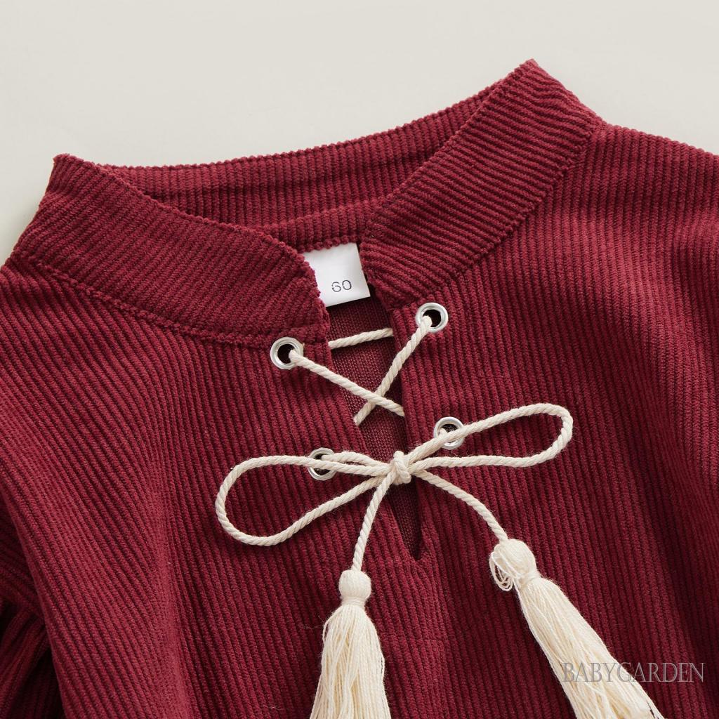 Bộ Áo Liền Quần Tay Dài Cổ Tròn Phối Dây Rút Thời Trang Xuân Thu Xinh Xắn Cho Bé Gái 0-18 Tháng Tuổi