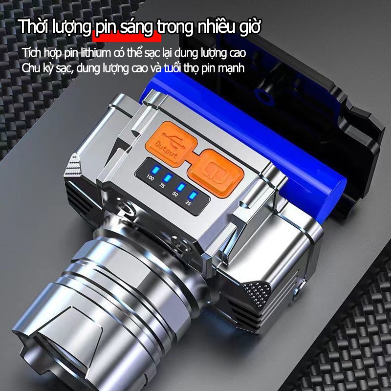 ĐÈN PIN LED ĐỘI ĐẦU KÍN NƯỚC SIÊU SÁNG  Đèn Pha LED Công Suất Cao Chống Thấm Nước Chuyên Dụng Cho Câu Cá