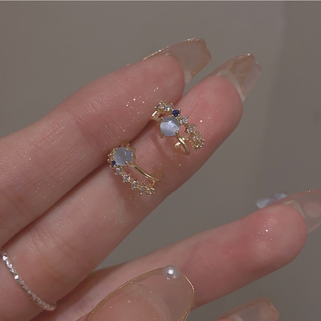 Bông Tai Thiết Kế Nhỏ Nhắn Đính Đá Opal Xanh Lam Phong Cách Lãng Mạn Thời Trang Thu Đông Mới