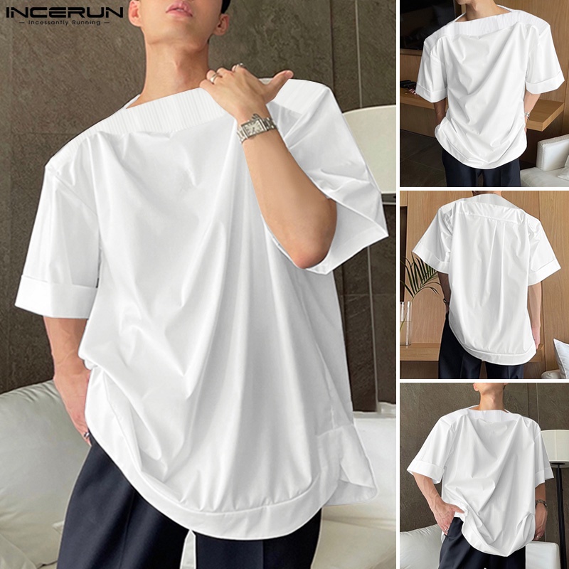 Áo thun cotton INCERUN tay ngắn cổ tròn màu sắc đơn giản dành cho nam giới
