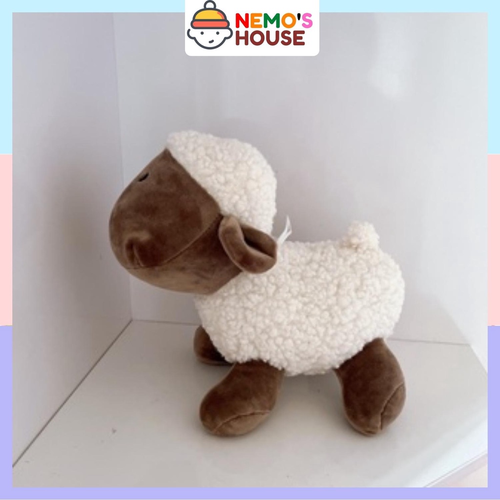 Gấu bông cừu, thú nhồi bông cừu con màu nâu đáng yêu cho bé