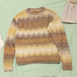 Áo len loang kẻ loang màu nâu tay dài nữ secondhand