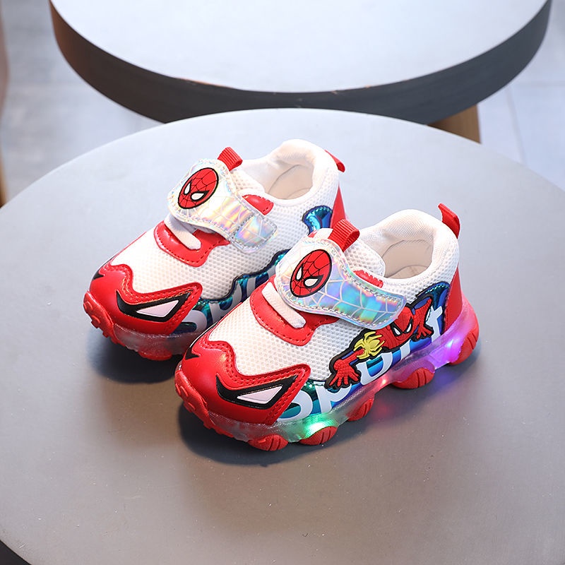Giày Thể Thao Adidas Đế Mềm Chống Trượt Thoáng Khí Họa Tiết Người Nhện Dạ Quang Cá Tính Cho Bé