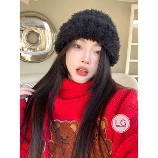 Mũ len lông xù xắn vành
