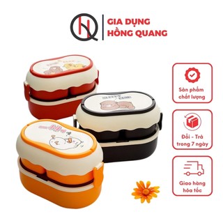 Hộp cơm giữ nhiệt 2 tầng 3 ngăn Hộp đựng cơm nhựa PP5 an toàn sử dụng lò vi sóng tặng kèm bộ đũa muỗng