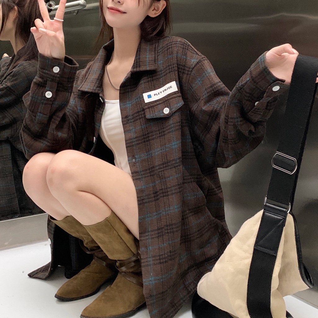 Áo sơ mi nữ SUXI dài tay họa tiết caro thời trang