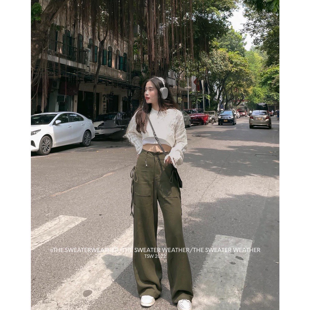 Quần thô ống rộng thắt dây cargo mã 1025