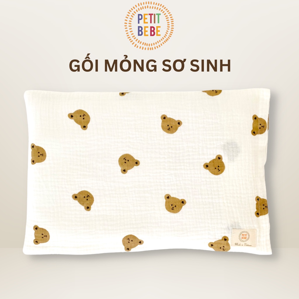 Gối mỏng lót đầu bé sơ sinh Petit Bebe muslin thấm hút thoáng khí hoạ tiết động vật đáng yêu