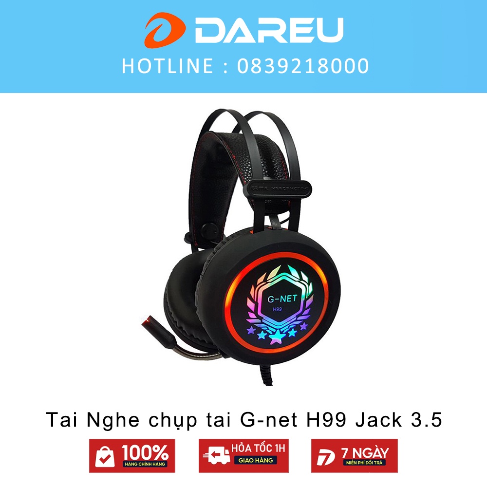 Tai Nghe chụp tai G-net H99 Jack 3.5 - Đèn led đổi màu - Dây dài 2 mét - Dùng được cho điện thoại - Bảo hành 12 tháng