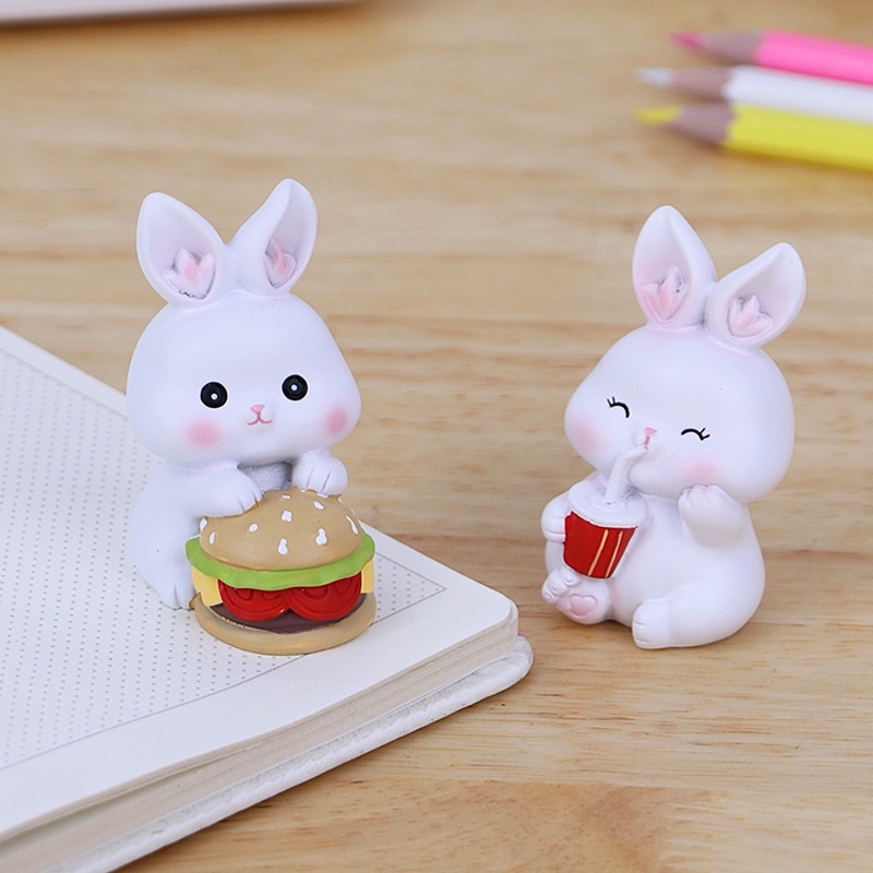 Set 4 mô hình Thỏ trắng Hambuger mini Ráp biểu cảm dễ thương trang trí, bàn học, bàn làm việc, quà tặng bạn bè
