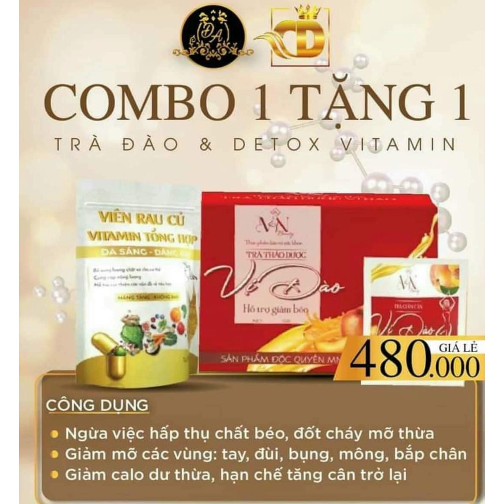 [CHÍNH HÃNG] COMBO SIÊU GIẢM MỠ Trà Đào & Detox Vitamin Collagen X3
