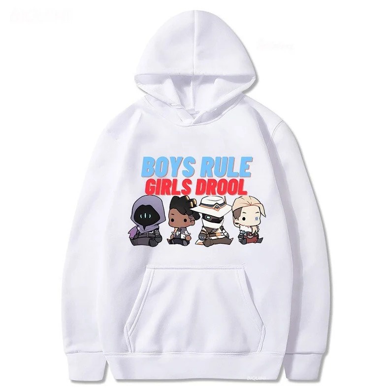 Áo Hoodie in hình Valorant BOYS RULE  cho nam nữ unisex form rộng 2 màu đen trắng siêu HOT