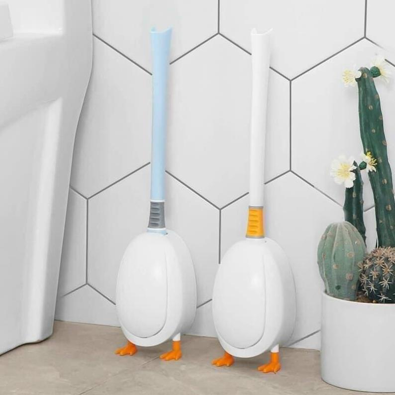 Bộ chổi cọ toilet gắn tường hình con vịt chà rửa nhà vệ sinh cây cọ silicon làm sạch đa năng tiện dụng