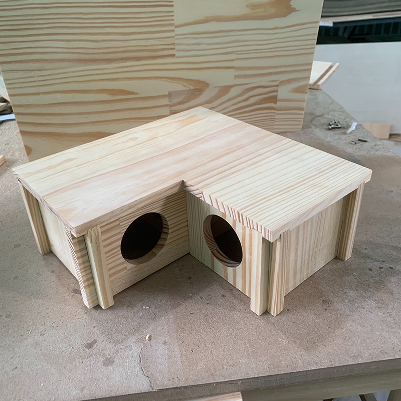 Hầm Trú Ẩn Chữ L 3 ngăn Gỗ Thông Lắp Ráp Cho Hamster Size 25*25*10cm