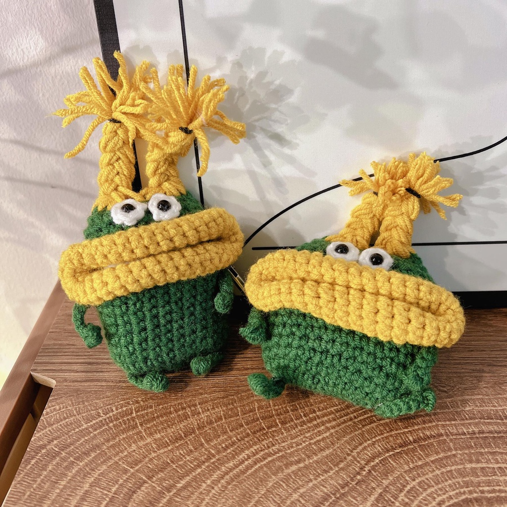 Vỏ Bảo Vệ Hộp Sạc Tai Nghe AirPods 1 2 3 2021 Bluetooth Không Dây Chất Liệu Tpu Mềm Đan Len Hình Quái Vật 3D Màu Xanh Lá