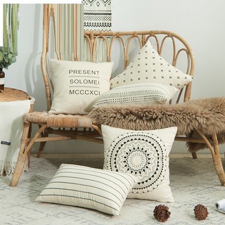 Vỏ Gối Trang Trí Sofa Vải Bố Cao Cấp Họa Tiết Trắng Kem Đen Tối Giản ĐX175