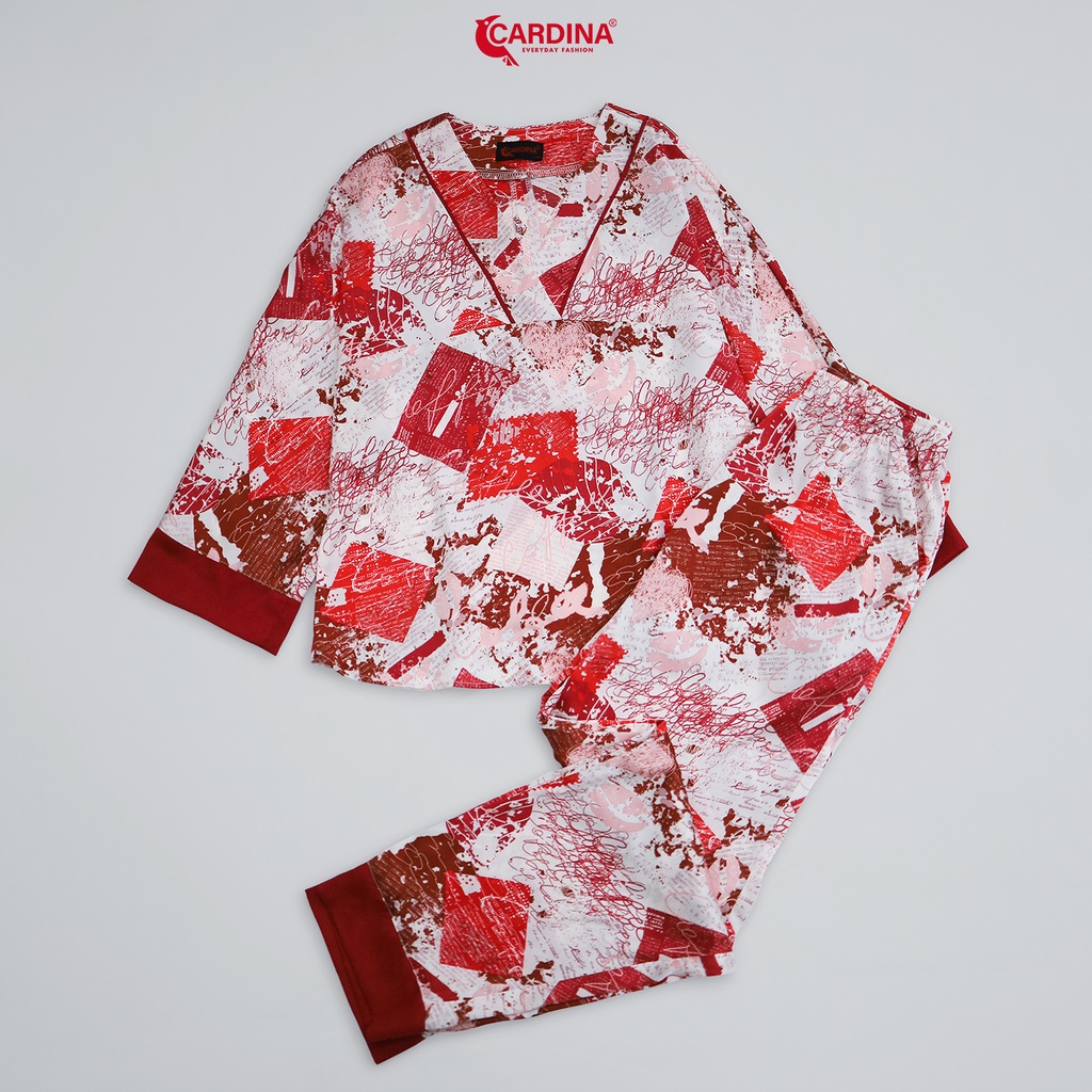 Đồ Bộ Nữ 𝐂𝐀𝐑𝐃𝐈𝐍𝐀 Chất Lụa Satin Kiểu Dáng Kimono Nhật Cao Cấp Tay Vừa Quần Dài Họa Tiết 2SF16