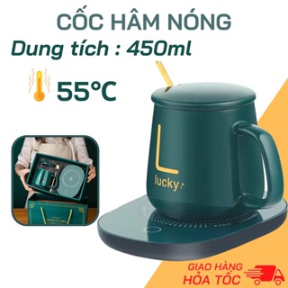 Đế Hâm Nóng Đồ Uống Kèm Cốc Sứ Và Hộp Đựng Sang Trọng, Đế Giữ Nhiệt Được Các Loại Đồ Uống Tặng Thìa Mạ Vàng Cao Cấp