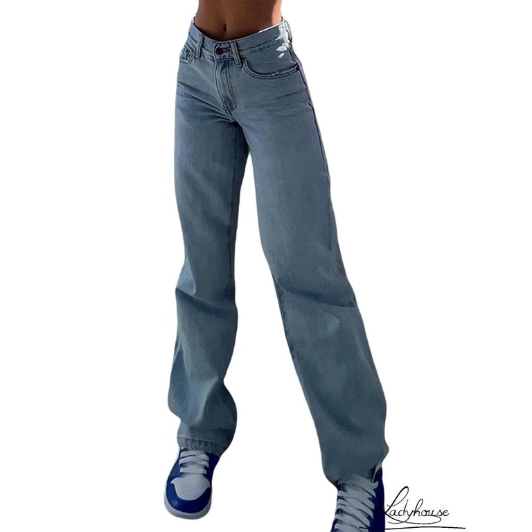 Quần Denim Dài Rách Gối Có Túi Bên Hông Phong Cách Đường Phố Mùa Xuân Thu Cho Nữ