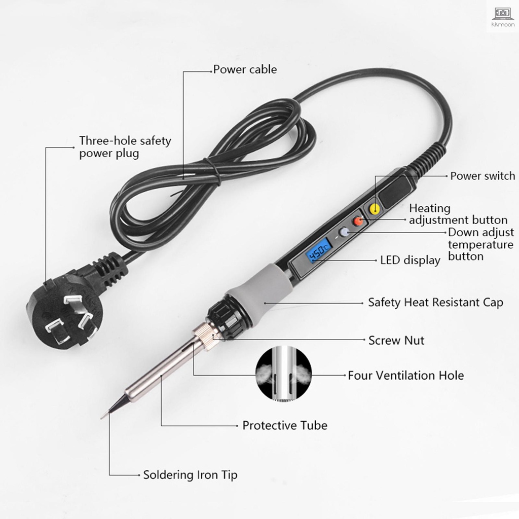 80w Kỹ Thuật Số 100-480°C Bộ Dụng Cụ Hàn Điện Có Thể Điều Chỉnh Nhiệt Độ Kkmoon