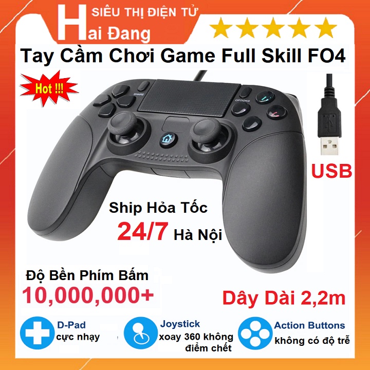 Tay Chơi Game, FO4 Có Dây Kết Nối Dễ Dàng, Gamepad Double Sock, Dual Rung, Chất Liệu Nhựa ABS Cao Cấp - Cảm Biến 6 Trục