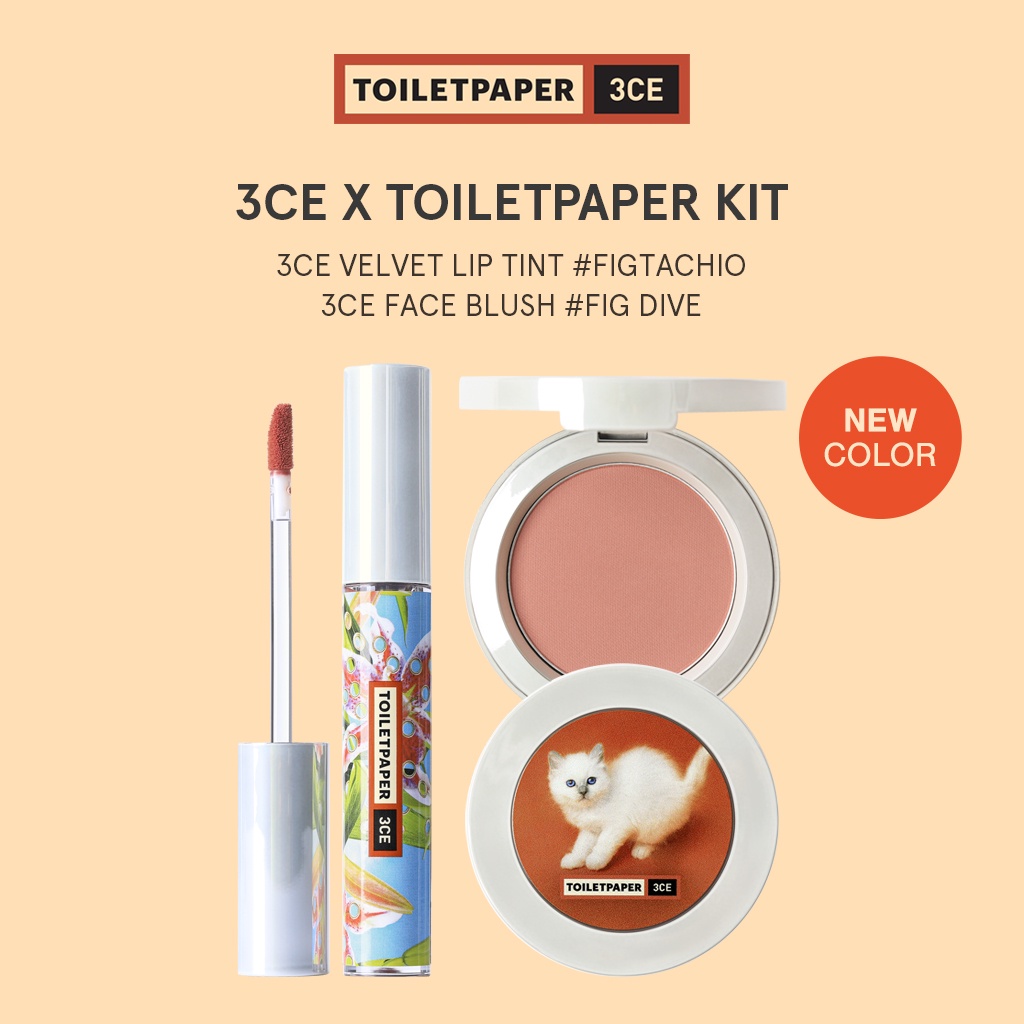 Bảng Phấn Má Hồng 3CE Kèm Cọ Trang Điểm Tiện Dụng 3CE TOILETPAPER BLUSH & LIP Kit | Official Store Kit Make up Cosmetic