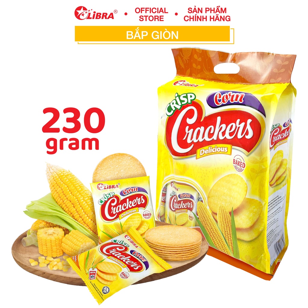 Bánh quy vị ngô LIBRA corn cracker bắp mặn giòn đồ văn vặt dinh dưỡng healthy bánh Atela lễ tết gói 230gr
