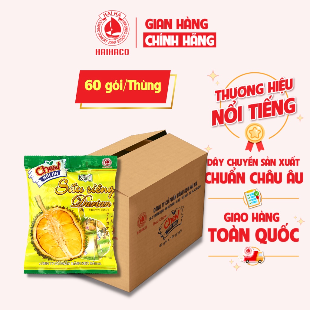  Kẹo Chew Sầu Riêng Hải Hà Túi 100g - 60 Túi/Thùng