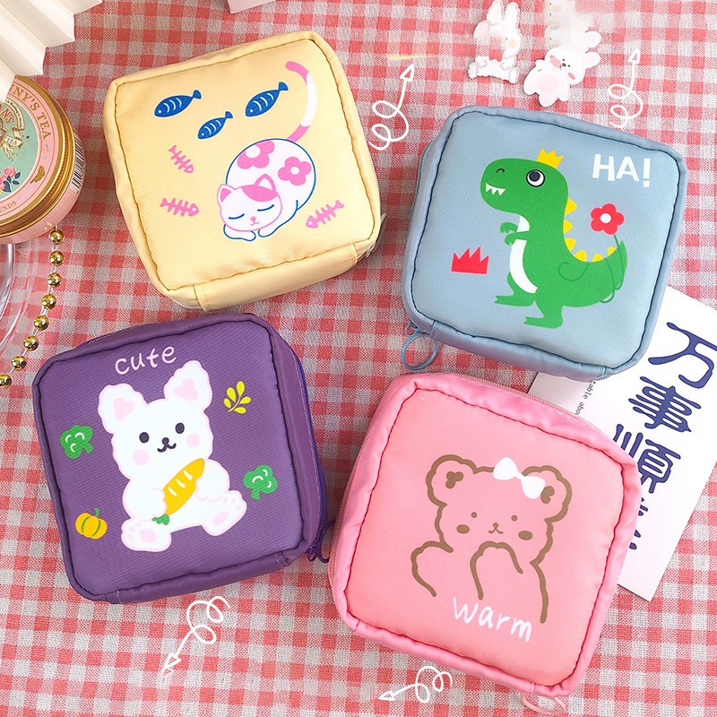 Ví Đựng Thẻ Băng Vệ Sinh / Khăn Giấy / Tiền Xu Bằng Cotton Tiện Dụng Cho Nữ