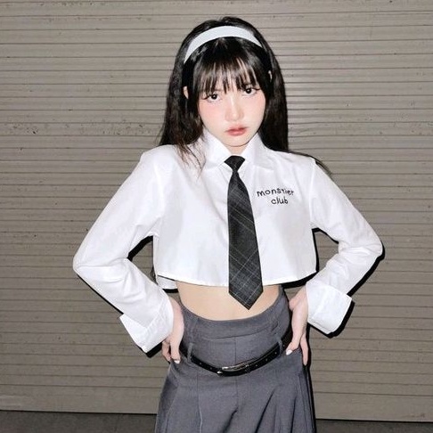 Áo Sơ Mi Siu Croptop - Thêu Chữ Monstier - Monstier Popin Cropped Shirt