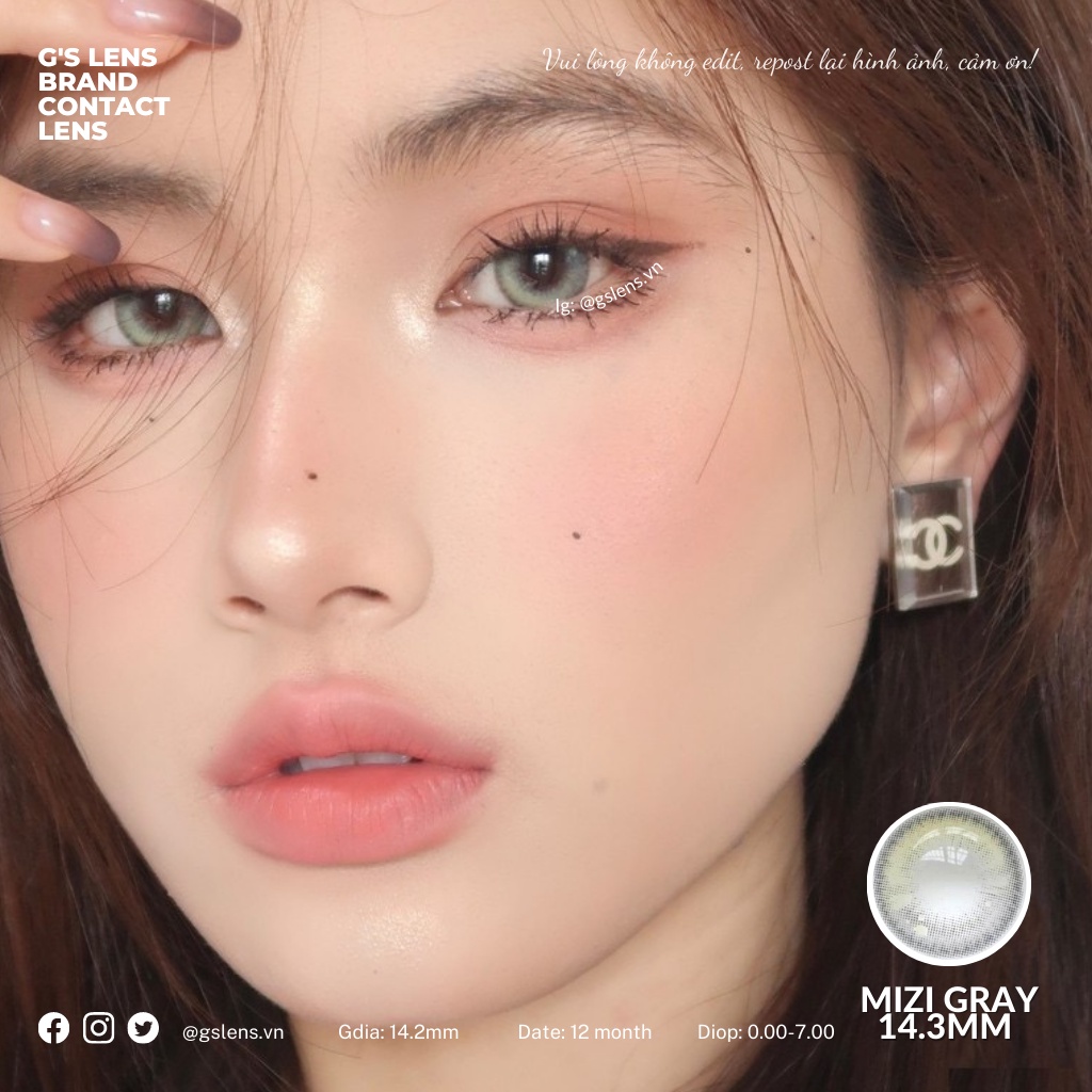Lens Mắt Kính Áp Tròng Xám Rêu Tây Sáng 14.3mm HOT TREND 2022 MIZI GRAY Có Từ 0 Đến 10 Độ Cận
