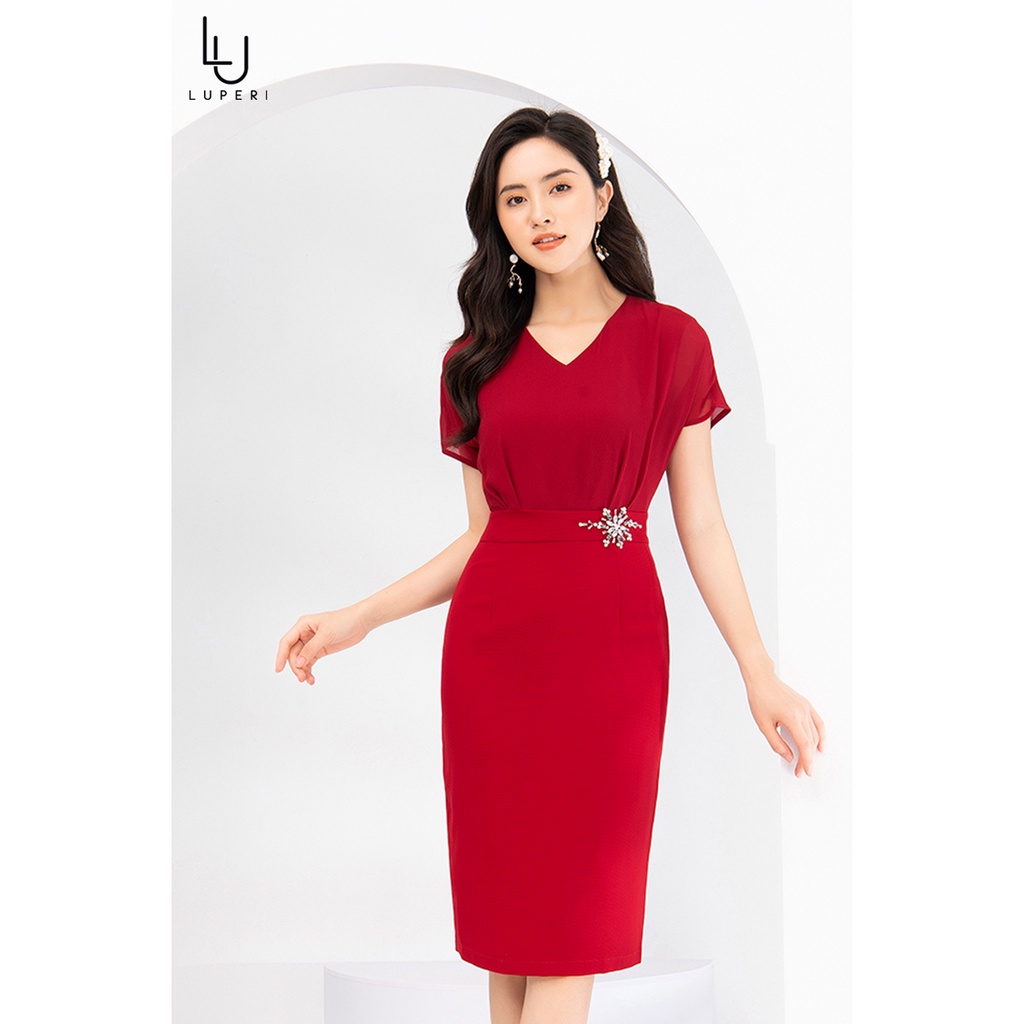 Váy Công Sở Nữ LUPERI Dáng Bút Chì Phối Voan Ôm Body Mềm Mại Phù Hợp Đi Làm Đi Chơi LFV3168