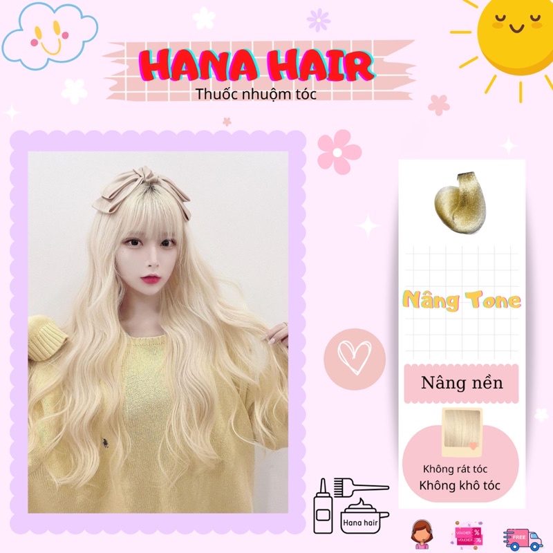 NÂNG TONE Tóc,Thuốc Nhuộm Nâng Nền Tóc Sáng, Nhuộm Tóc Chuẩn Màu, Tặng Kèm Oxy trợ nhuộm Cheng, găng tay buddy,Hanahairs