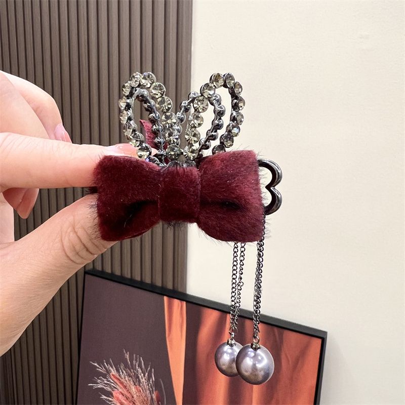 Kẹp Tóc Tai Thỏ Đính Đá Phối Tua Rua Xinh Xắn Dành Cho Nữ