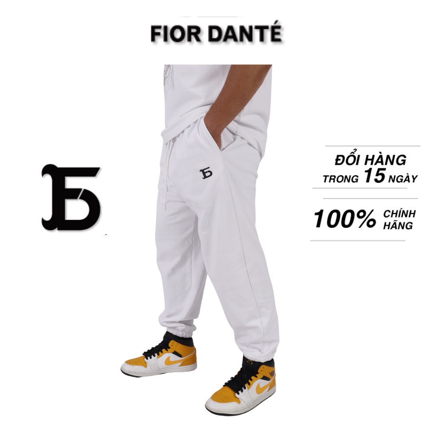 Quần Jogger Thể Thao Nam Local Brand Unisex Thêu LOGO FIOR DANTÉ Form Rộng Màu Trắng 100% Vải Cotton Lưng Thun Co Dãn