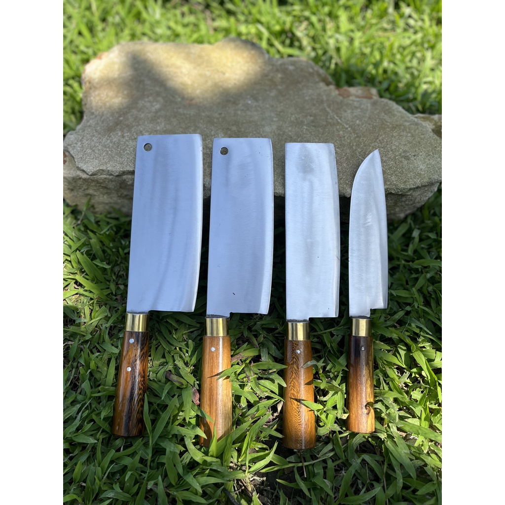 Bộ 4 Dao Thép NHíp Trắng , Dao Thái Rèn Tay Từ Nhíp ô Tô S1