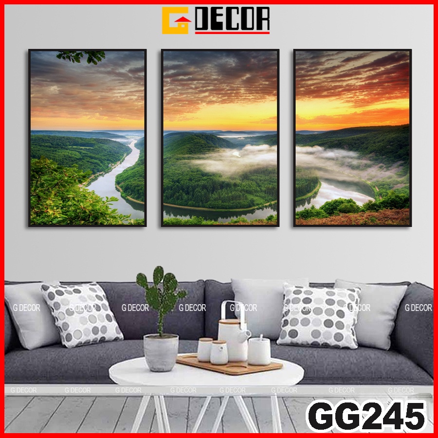 Tranh treo tường canvas khung gỗ 3 bức phong cách hiện đại Bắc Âu tranh phong cảnh trang trí phòng khách phòng ngủ 245