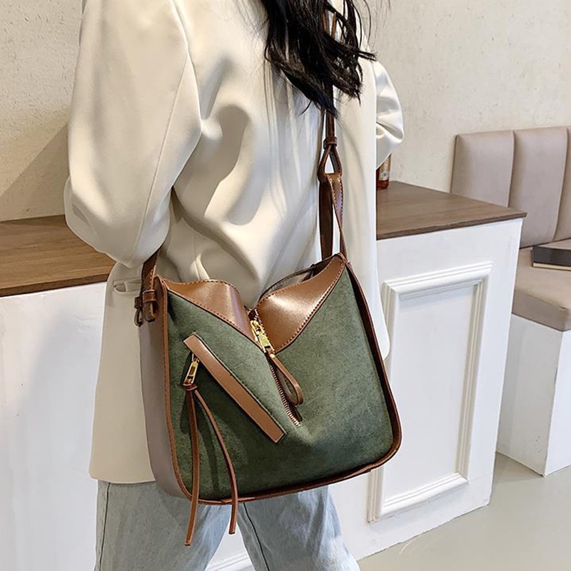 Ielgy Túi bucket Đeo Chéo Vai Sức Chứa Lớn Màu Tương Phản Cổ Điển Cho Nữ