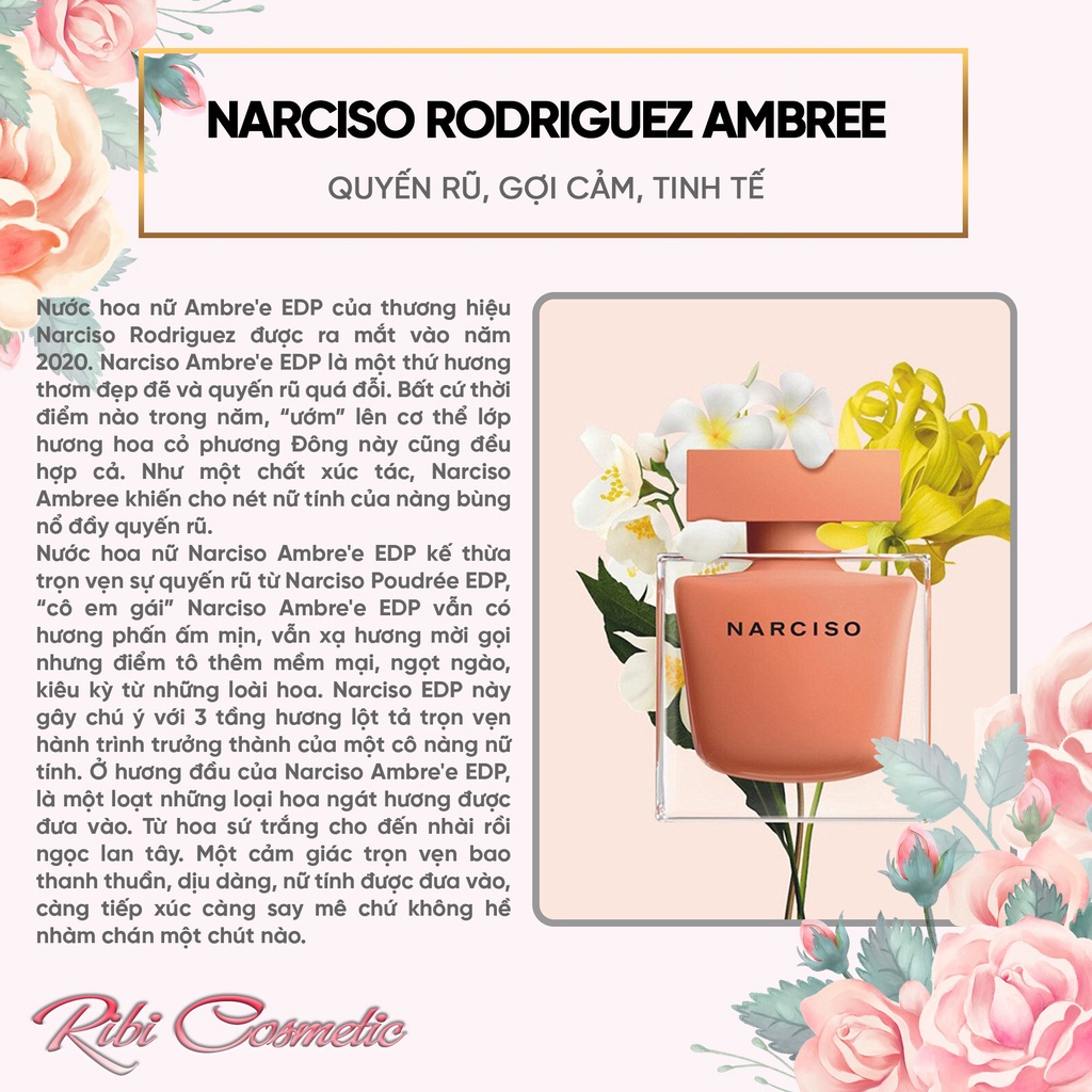 Nước Hoa Nữ Narciso Ambree Eau De Parfum - Ngọt Ngào Nữ Tính Nhẹ Nhàng Lưu Hương Lâu