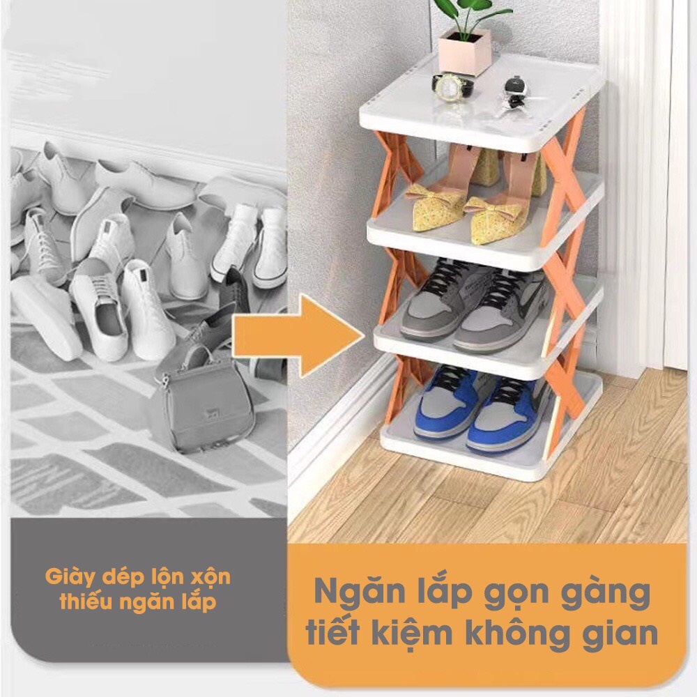 Kệ để giày dép chữ X 5 tầng thông minh có thể tháo lắp gấp gọn, kệ để đồ trang trí đa năng cao cấp
