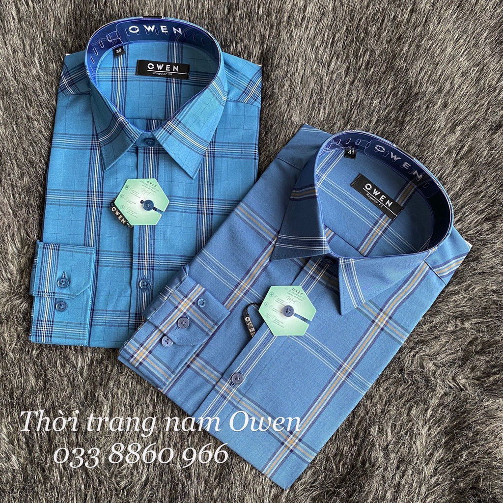 OWEN - Áo Sơ mi dài tay Owen Regular fit chất sợi bạc hà kẻ ca rô xanh