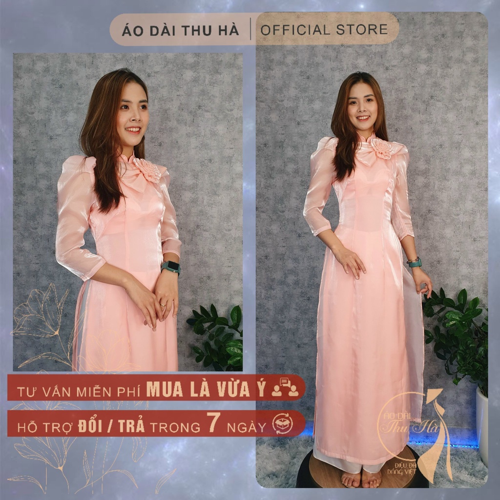 Áo Dài Cách Tân 4 Tà , Đính Nơ Siêu Dễ Thương , Chất Lụa Tơ Cao Cấp , Phom Mới 2022 Mặc Lên Rất Đẹp (NO-01)