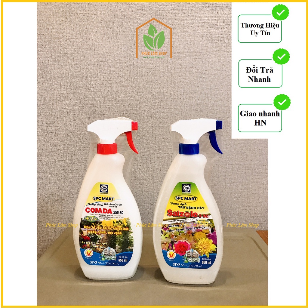 Combo dung dịch trừ bệnh cây Saizole 5sc và dung dịch trừ sâu hữu cơ sinh học Comda 250ec chai xịt 650ml