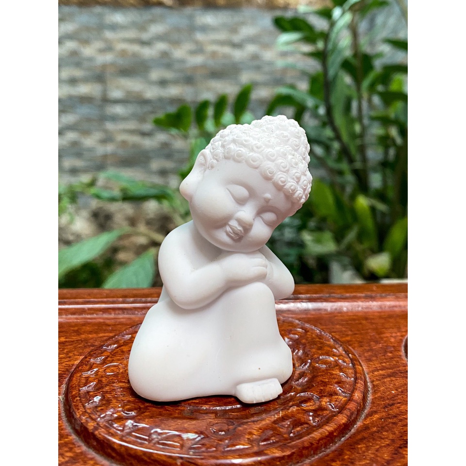 Bộ Chú Tiểu Tam Không, Yêu Đời, Tự Tại, An Yên Đá đúc Trắng trang trí bàn làm việc, nhà cửa, quà tặng PT80