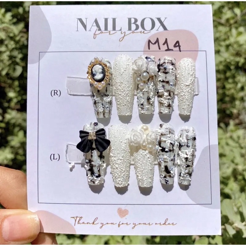 Nailbox thiết kế sang trọng tặng keo và dũa , móng tay giả đính chamr , mẫu nail đẹp , Nail box xinh